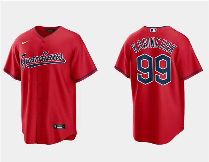Personalized Men’s Cleveland Guardians #99James Karinchak Red Cool Base Stitched Jersey