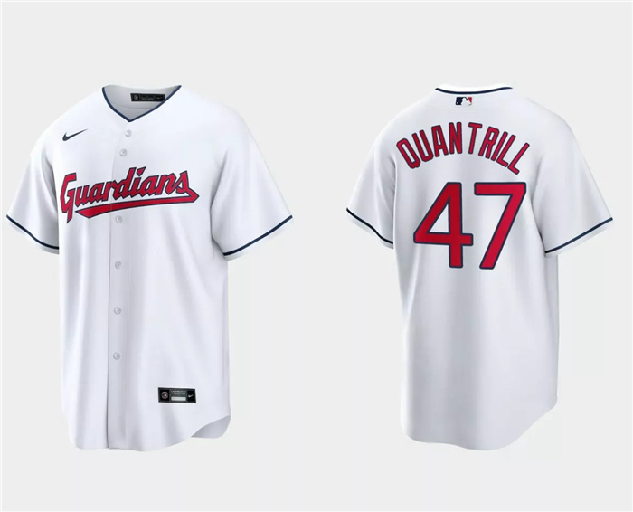 Personalized Men’s Cleveland Guardians #47 Cal Quantrill White Cool Base Stitched Jersey
