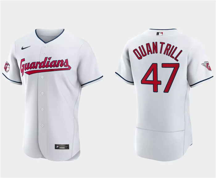 Personalized Men’s Cleveland Guardians #47 Cal Quantrill White Flex Base Stitched Jersey