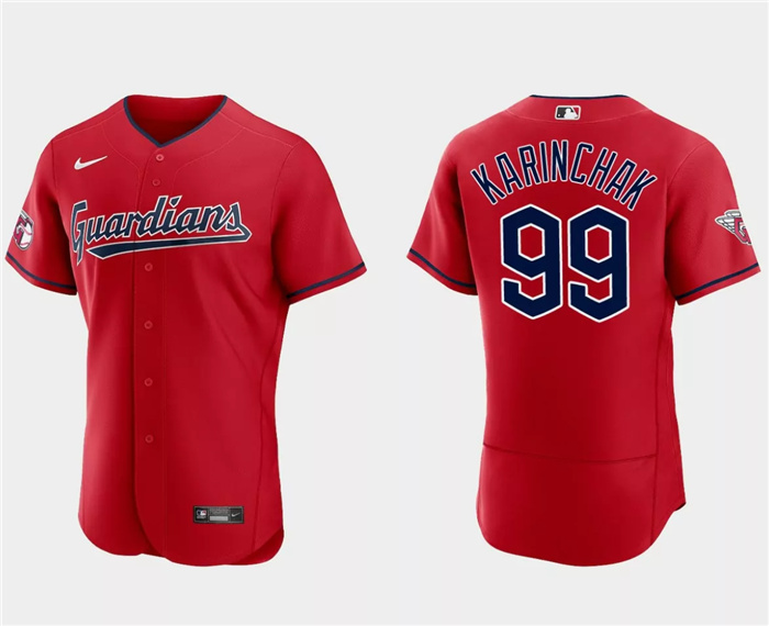 Personalized Men’s Cleveland Guardians #99 James Karinchak Red Flex Base Stitched Jersey