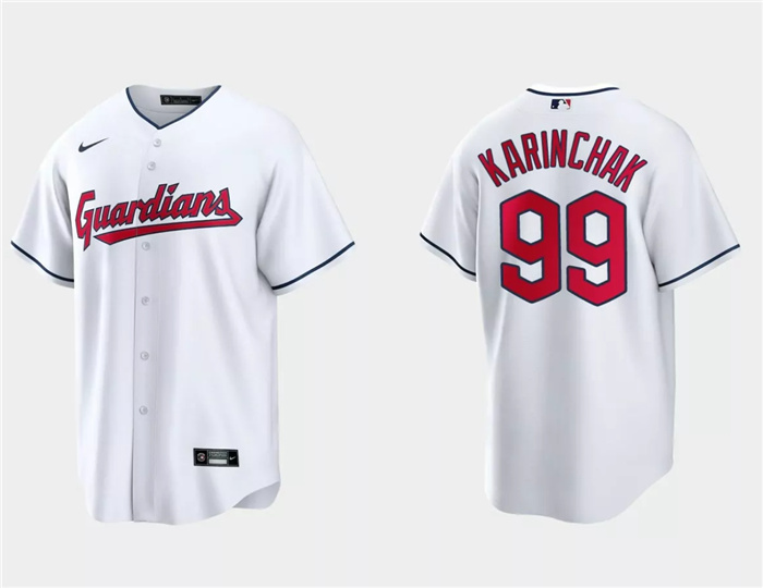 Personalized Men’s Cleveland Guardians #99James Karinchak White Cool Base Stitched Jersey