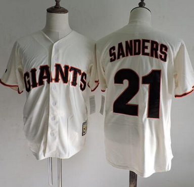 Personalized Men’s San Francisco Giants #21 Deion Sanders 1995 Cream Throwback Vintage Baseball Jersey