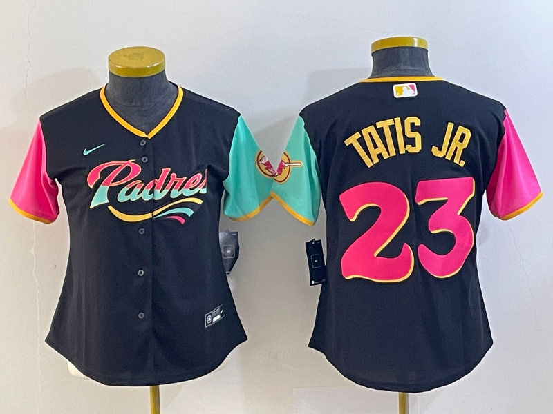 Personalized Women’s San Diego Padres #23 Fernando Tatis Jr. Black City Connect Stitched Baseball Jersey(Run Small)