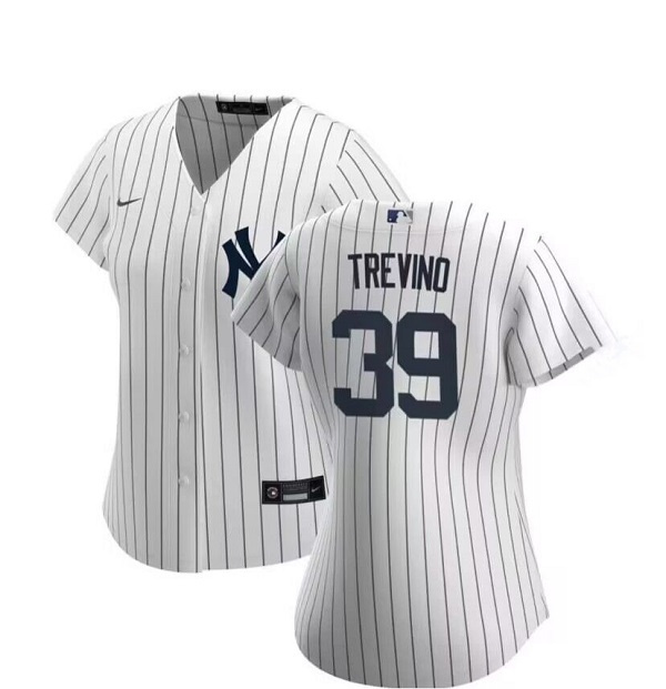 Personalized Women’s New York Yankees #39 Jose Trevino White Cool Base Stitched Jersey(Run Small)