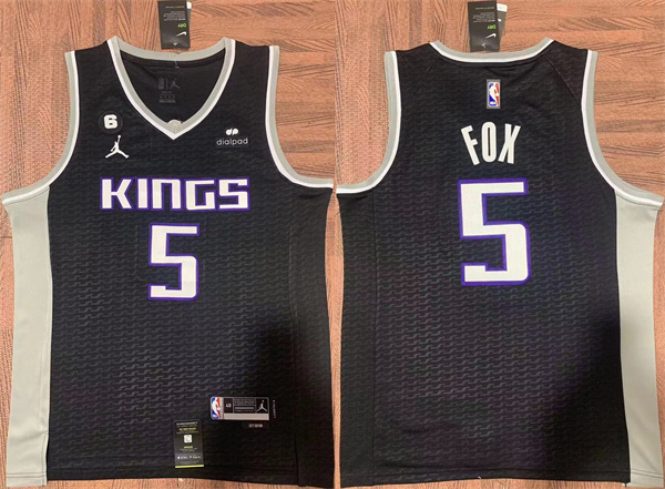 Personalized Men’s Sacramento Kings #5 De’Aaron Fox Black No.6 Patch Stitched Jersey