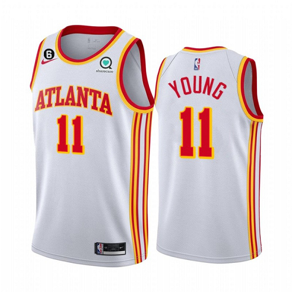 Personalized Men’s Atlanta Hawks #11 Trae Young White With NO.6 Patch Stitched Jersey