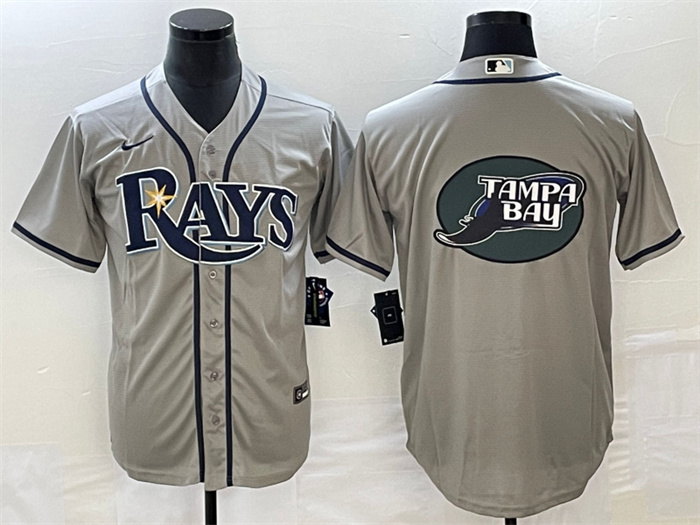 Personalized Men’s Tampa Bay Rays Gray Team Big Logo Cool Base Stitched Baseball Jersey