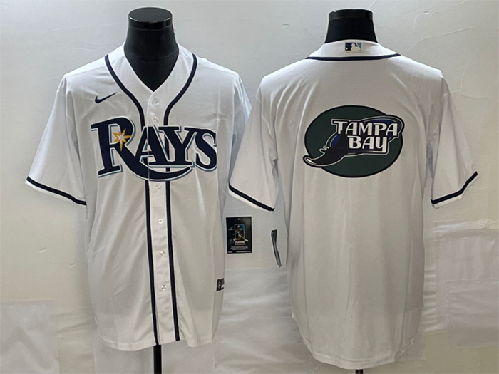 Personalized Men’s Tampa Bay Rays White Team Big Logo Cool Base Stitched Baseball Jersey