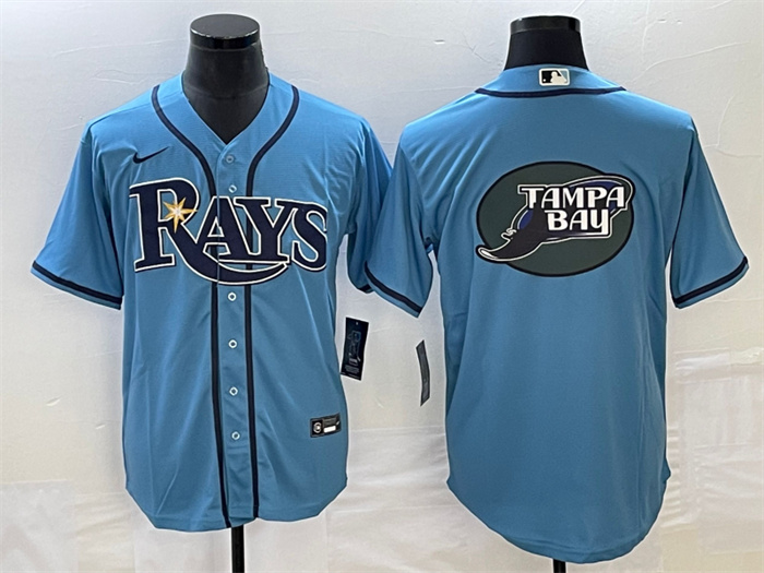 Personalized Men’s Tampa Bay Rays Light Blue Team Big Logo Cool Base Stitched Baseball Jersey