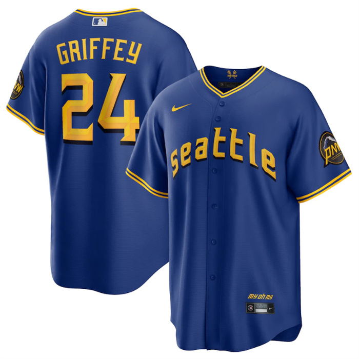 Personalized Men’s Seattle Mariners #24 Ken Griffey Jr. Royal 2023 City Connect Cool Base Stitched Baseball Jersey