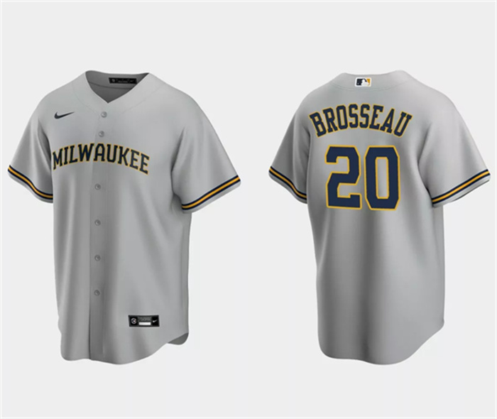 Personalized Men’s Milwaukee Brewers #20 Mike Brosseau Grey Cool Base Stitched Jersey