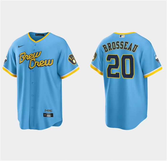 Personalized Men’s Milwaukee Brewers #20 Mike Brosseau Powder Blue 2022 City Connect Cool Base Stitched Jersey