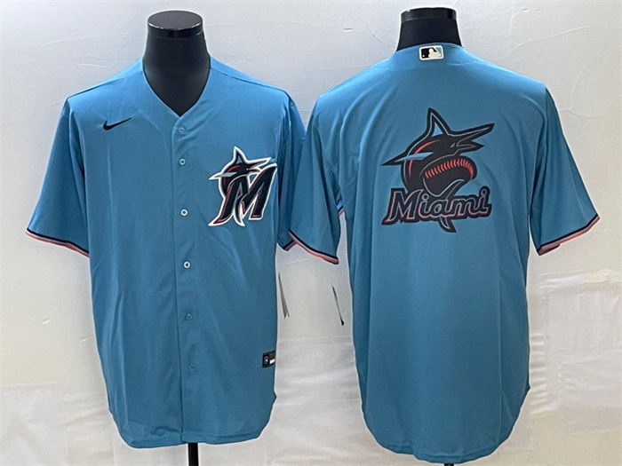 Personalized Men’s Miami Marlins Blue Team Big Logo Cool Base Stitched Baseball Jersey