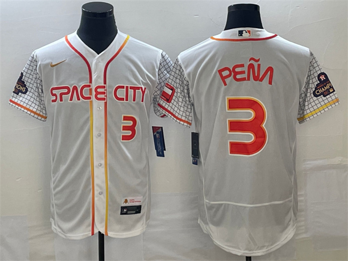 Personalized Men’s Houston Astros #3 Jeremy Peña White With 2022 World Serise Champions Patch Stitched Baseball Jersey