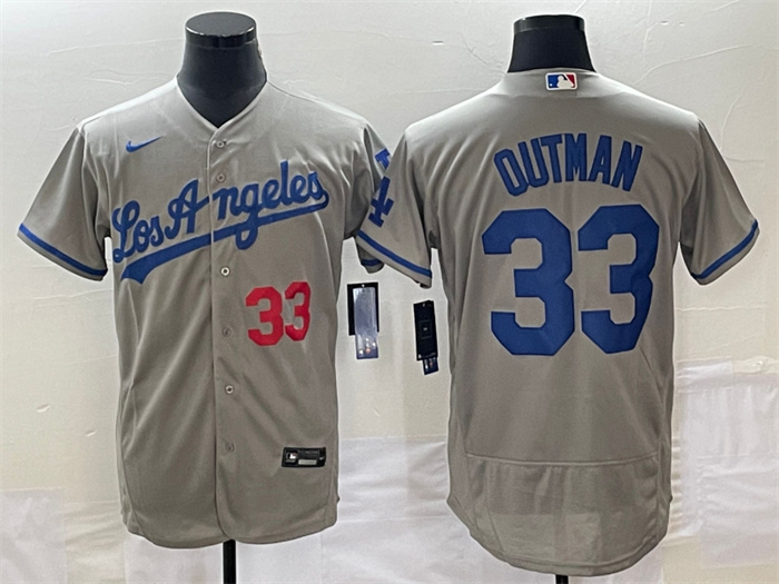 Personalized Men’s Los Angeles Dodgers #33 James Outman Gray Flex Base Stitched Baseball Jersey