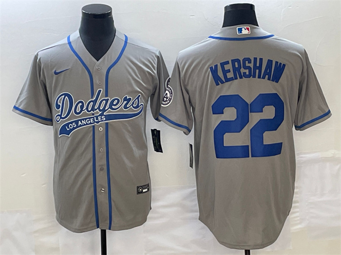 Personalized Men’s Los Angeles Dodgers #22 Clayton Kershaw Gray Cool Base Stitched Baseball Jersey