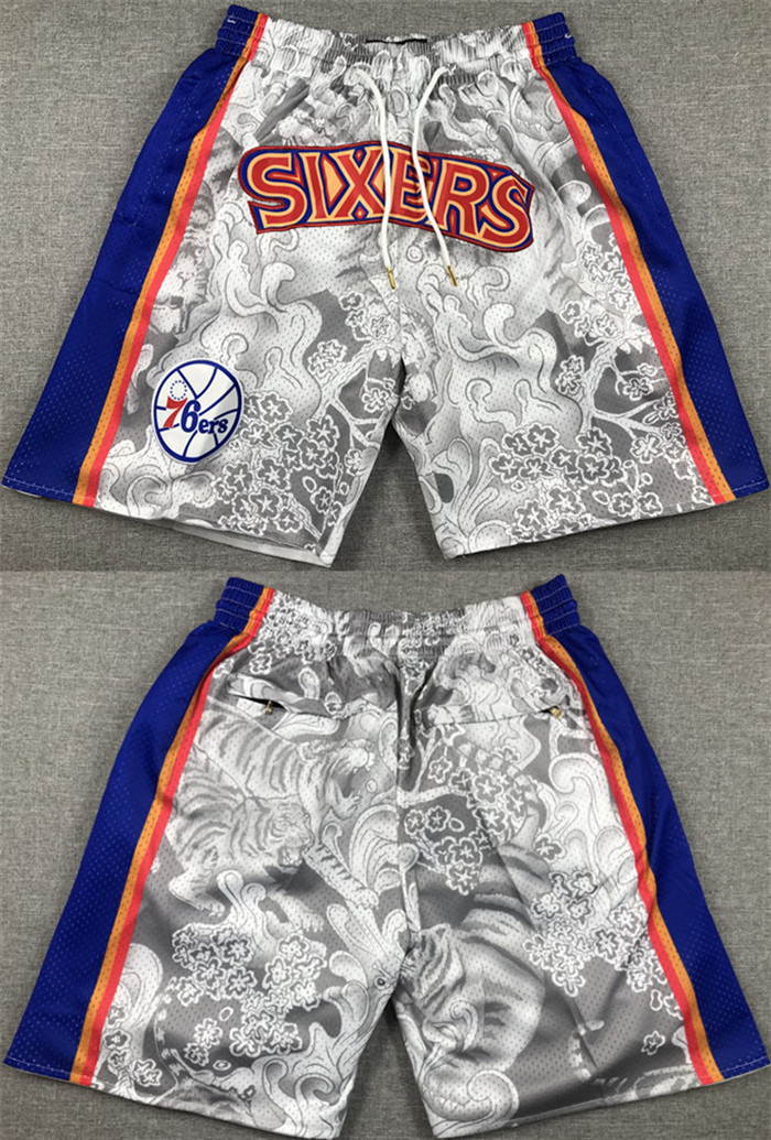 Personalized Men’s Philadelphia 76ers Grey Blue Shorts (Run Small)