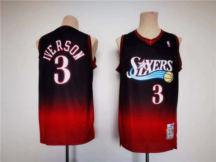 Personalized Men’s Philadelphia 76ers #3 Allen Iverson Red Black Throwback Basketball Jersey