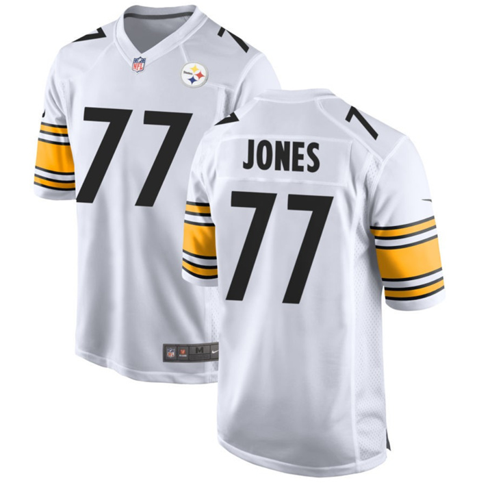 Personalized Men’s Pittsburgh Steelers #77 Broderick Jones White Stitched Game Jersey
