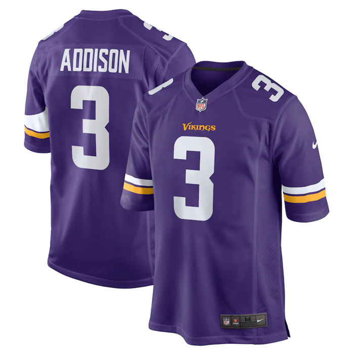 Personalized Men’s Minnesota Vikings #3 Jordan Addison Purple Stitched Game Jersey