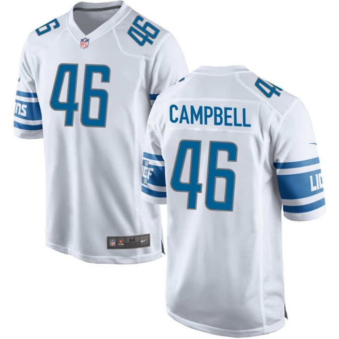 Personalized Men’s Detroit Lions #46 Jack Campbell White Stitched Game Jersey