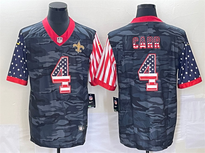 Personalized Men’s New Orleans Saints #4 Derek Carr Camo USA Flag Limited Stitched Jersey