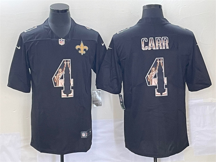Personalized Men’s New Orleans Saints #4 Derek Carr Black Statue Of Liberty Limited Stitched Jersey