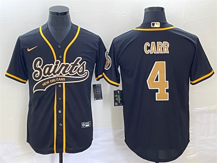 Personalized Men’s New Orleans Saints #4 Derek Carr Black With Patch Cool Base Stitched Baseball Jersey