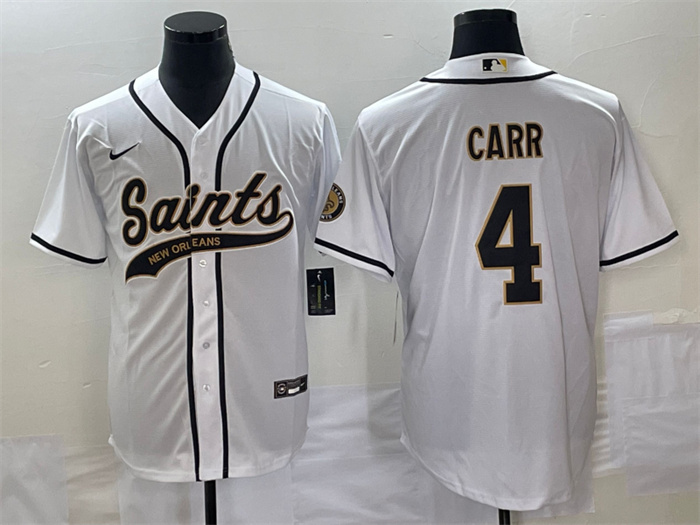 Personalized Men’s New Orleans Saints #4 Derek Carr White With Patch Cool Base Stitched Baseball Jersey