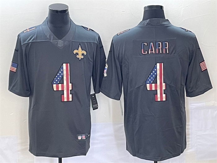 Personalized Men’s New Orleans Saints #4 Derek Carr Gray Salute To Service USA Flag Fashion Limited Stitched Jersey