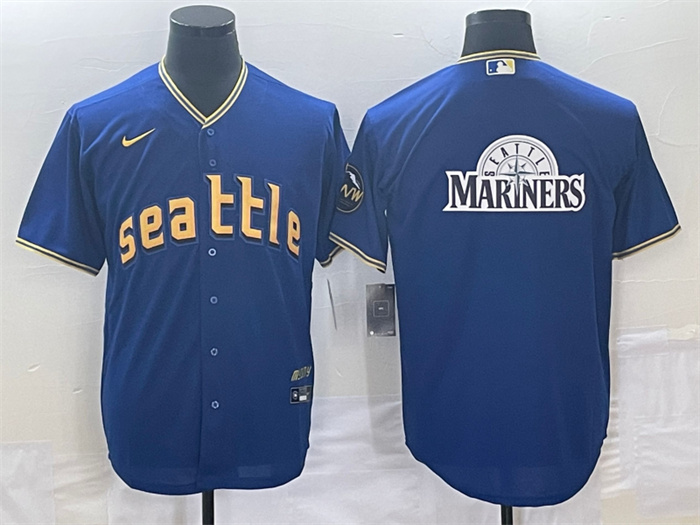 Personalized Men’s Seattle Mariners Royal 2023 City Connect Team Big Logo Cool Base Stitched Baseball Jersey