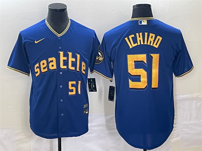 Personalized Men’s Seattle Mariners #51 Ichiro Suzuki Royal 2023 City Connect Cool Base With Patch Stitched Baseball Jersey