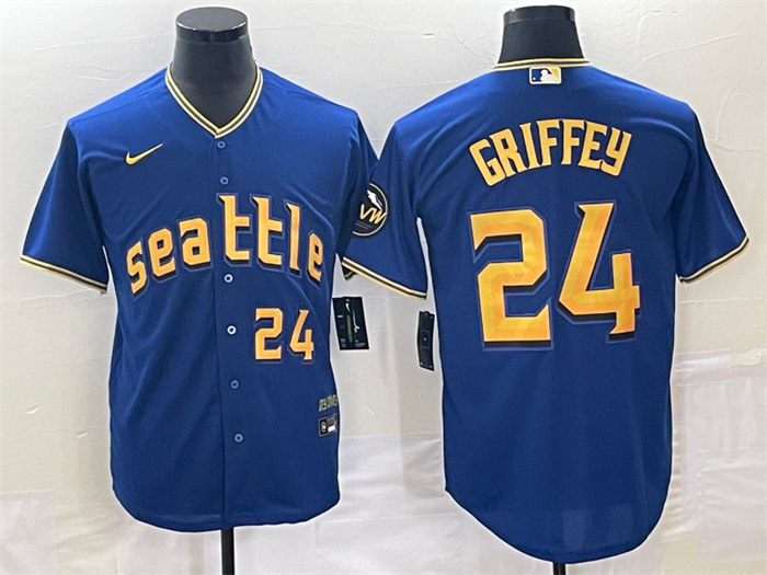Personalized Men’s Seattle Mariners #24 Ken Griffey Jr. Royal 2023 City Connect Cool Base With Patch Stitched Baseball Jersey