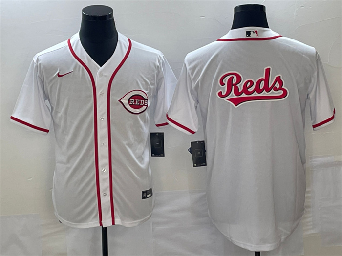 Personalized Men’s Cincinnati Reds White Team Big Logo Cool Base Stitched Baseball Jersey