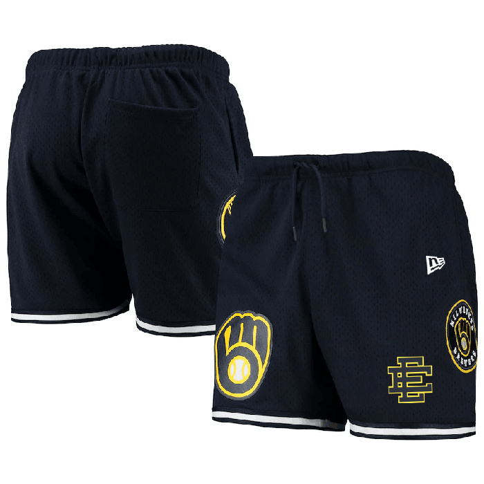 Personalized Men’s Milwaukee Brewers Navy Mesh Shorts 001