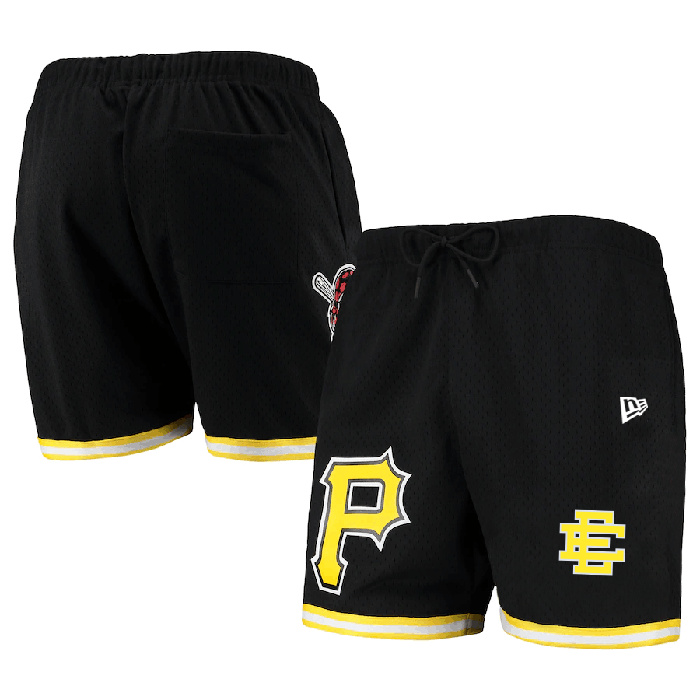 Personalized Men’s Pittsburgh Pirates Black Mesh Shorts 001