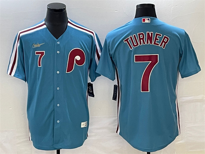Personalized Men’s Philadelphia Phillies #7 Trea Turner Blue Cool Base With Patch Stitched Jersey