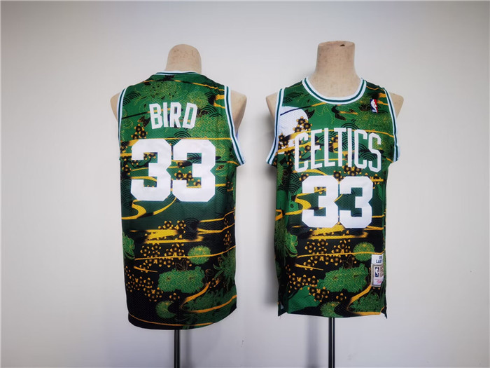 Personalized Men’s Boston Celtics #33 Larry Bird Green Black Throwback Stitched Jersey