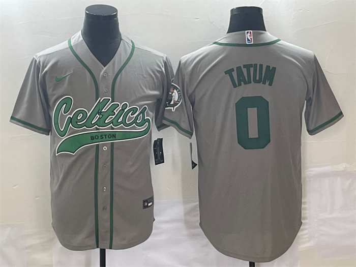 Personalized Men’s Boston Celtics #0 Jayson Tatum Gray Stitched Baseball Jersey