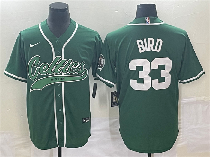 Personalized Men’s Boston Celtics #33 Larry Bird Green Stitched Baseball Jersey