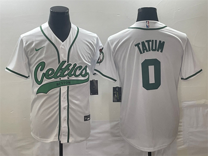 Personalized Men’s Boston Celtics #0 Jayson Tatum White Stitched Baseball Jersey