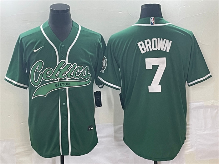 Personalized Men’s Boston Celtics #7 Jaylen Brown Green Stitched Baseball Jersey