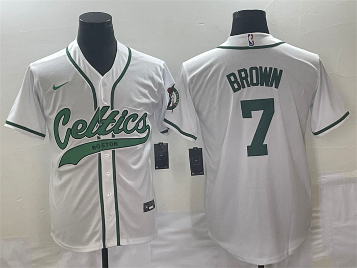 Personalized Men’s Boston Celtics #7 Jaylen Brown White Stitched Baseball Jersey