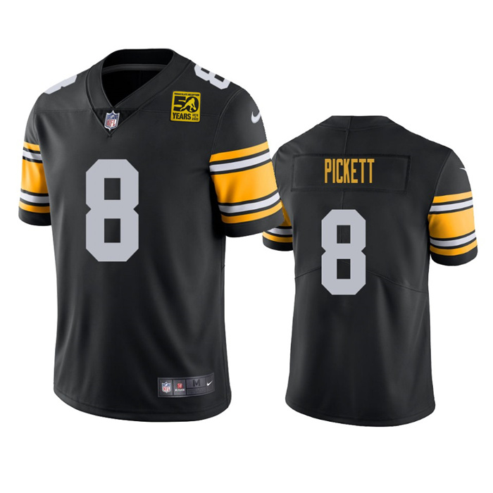 Personalized Men’s Pittsburgh Steelers #8 Kenny Pickett Black 2023 50th Anniversary Untouchable Limited Jersey