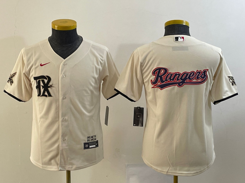 Personalized Youth Texas Rangers Cream Team Big Logo 2023 City Connect Stitched Baseball Jersey