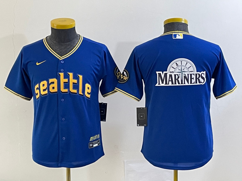 Personalized Youth Seattle Mariners Royal 2023 City Connect Team Big Logo Stitched Baseball Jersey