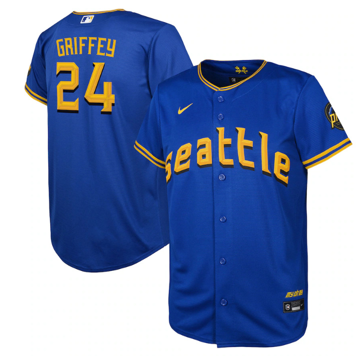 Personalized Youth Seattle Mariners #24 Ken Griffey Jr. Royal 2023 City Connect Stitched Baseball Jersey