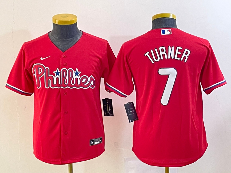 Personalized Youth Philadelphia Phillies #7 Trea Turner Red Cool Base Stitched Baseball Jersey