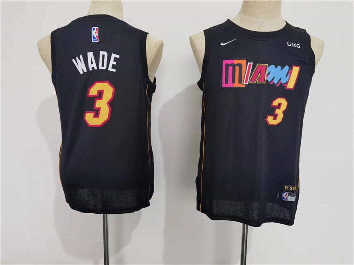 Personalized Youth Miami Heat #3 Dwyane Wade Black City Edition Swingman Stitched Jersey