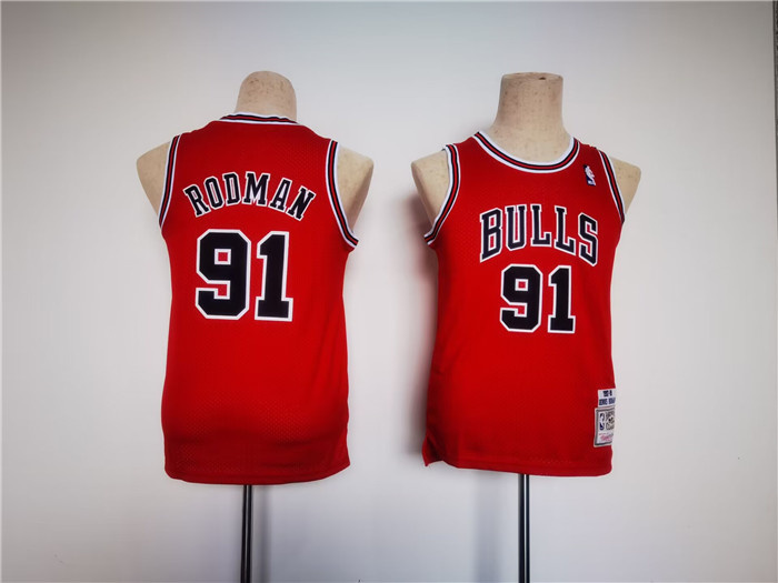 Personalized Youth Chicago Bulls #91 Dennis Rodman Red Stitched Basketball Jersey